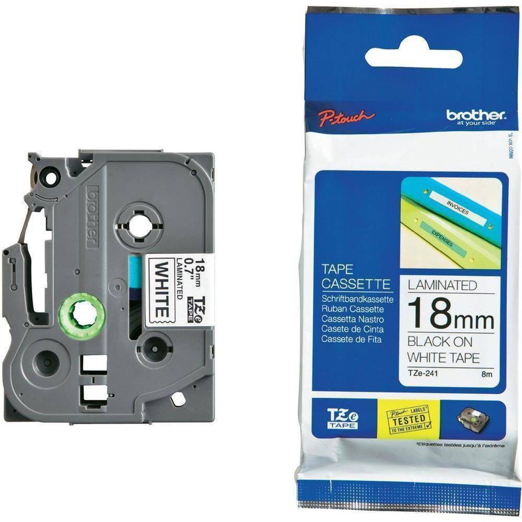 BROTHER TZ241 18MM BLACK ON WHITE TAPE