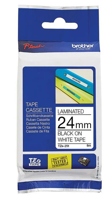 BROTHER TZ251 24MM BLACK ON WHITE TAPE