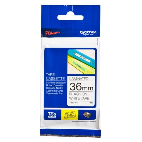 BROTHER TZ261 36MM BLACK ON WHITE TAPE
