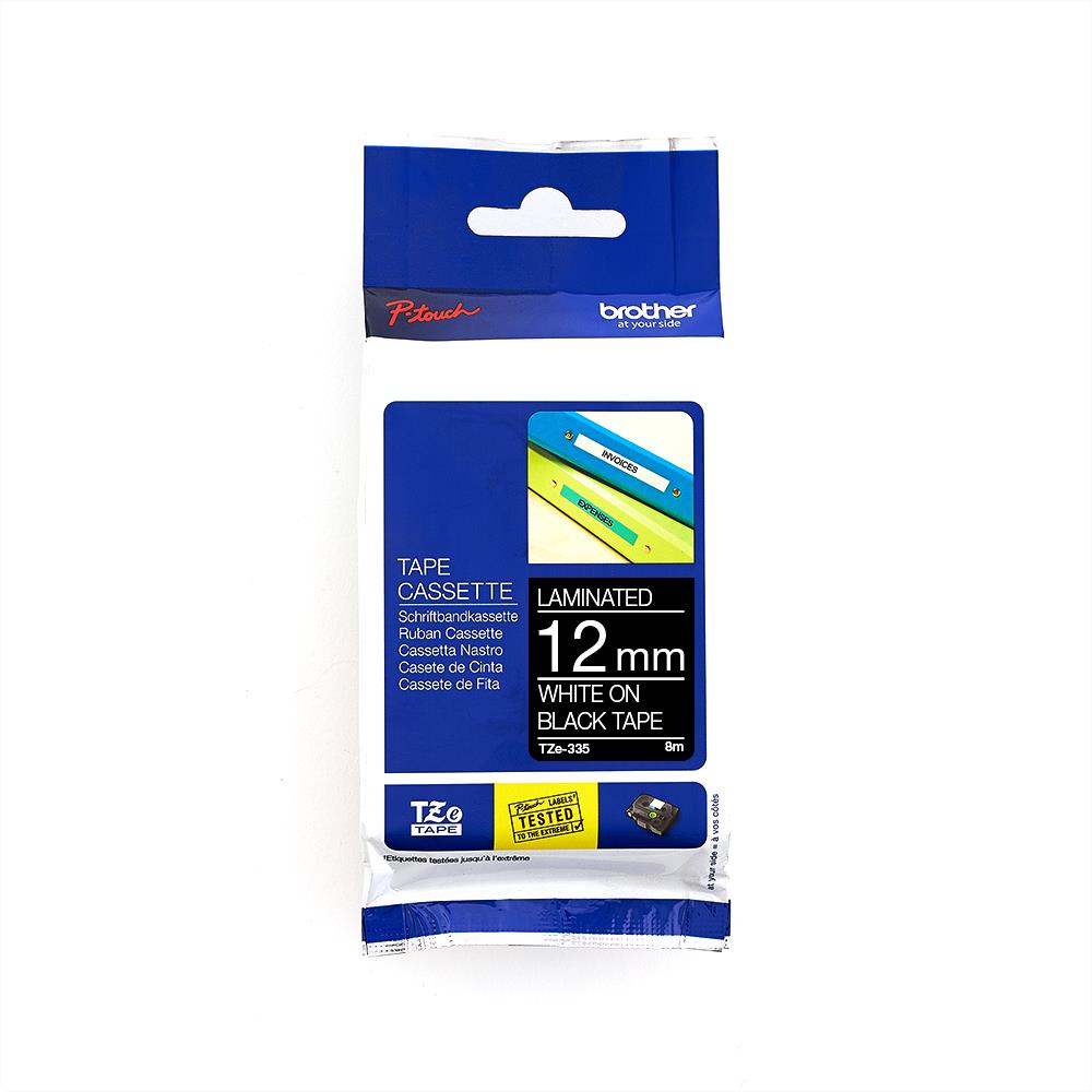 BROTHER TZ335 12MM WHITE ON BLACK TAPE