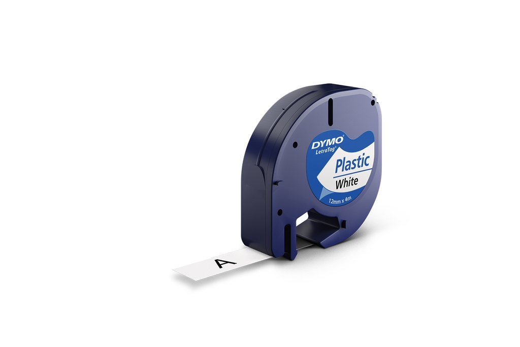 DYMO TAPE 12MMX4M PLASTIC WHITE