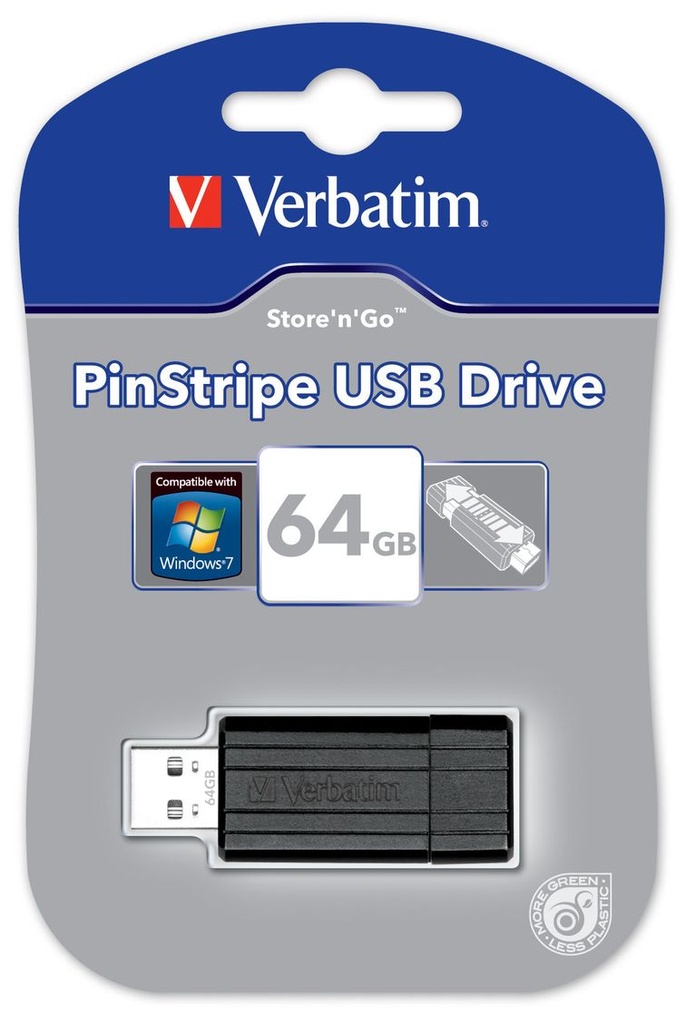 VERBATIM 64GB PIN STRIPE USB FLASH DRIVE