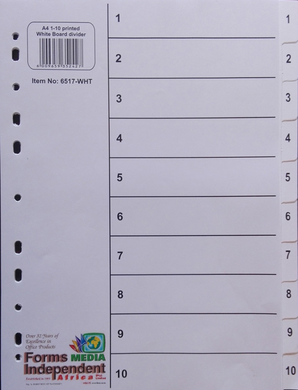 [DIV1-10BRDWHITE] BOARD 1-10 DIVIDER WHITE
