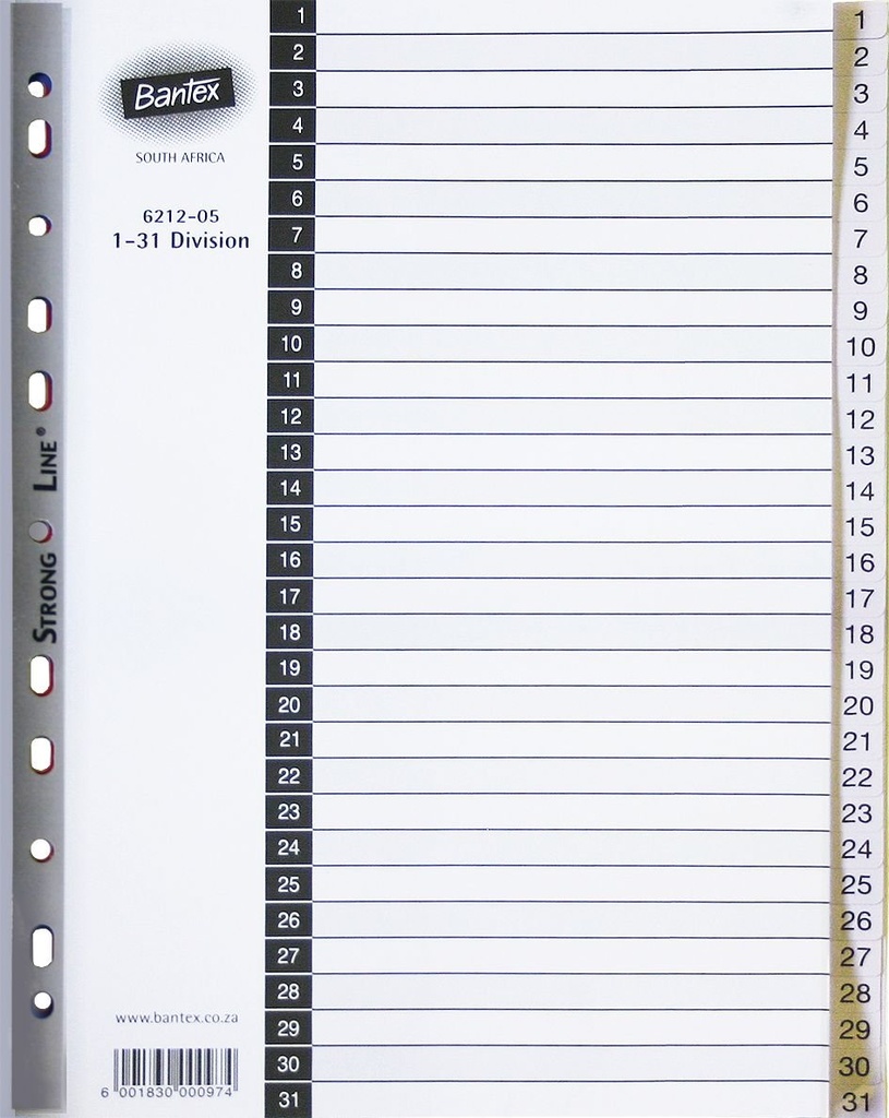BANTEX 6212 PVC 1-131 DIVIDERS GREY