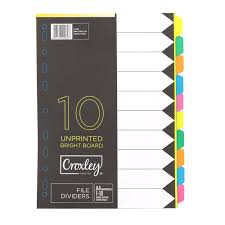 CROXLEY BOARD DIVIDER 1-10 PASTEL JD1476