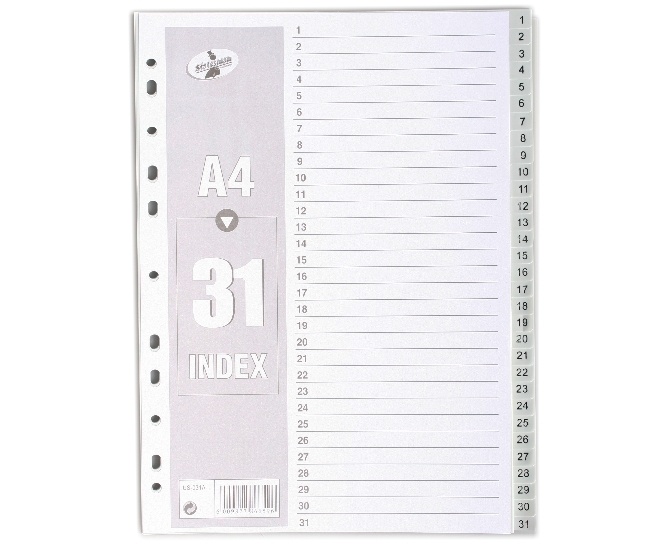 PVC 1-31 DIVIDERS WHITE PRINTED