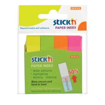 STICK N NOTE 50X12MM NEON PAPER INDEX 4 PKT 21613