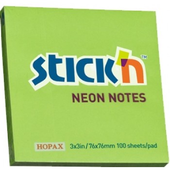 STICK N NOTE 76X76 S/NOTES NEON LIME (100)