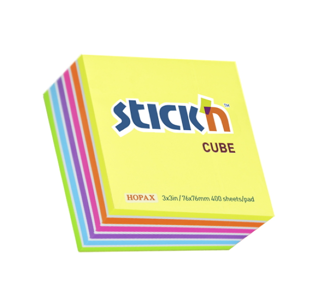 STICK N NOTE 76X76 CUBES NEON ASS (400)