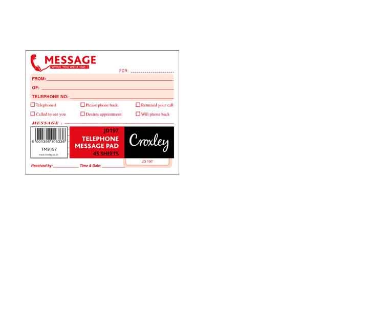 CROXLEY TELEPHONE MESSAGE PADS JD197
