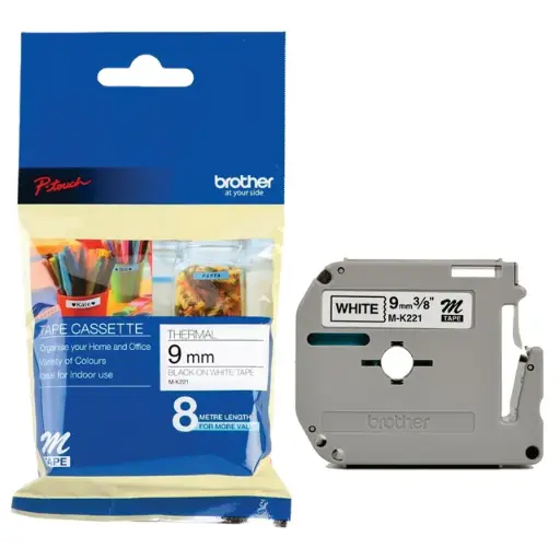 [TBROTHERMK221] BROTHER MK221 9MM BLACK ON WHITE TAPE