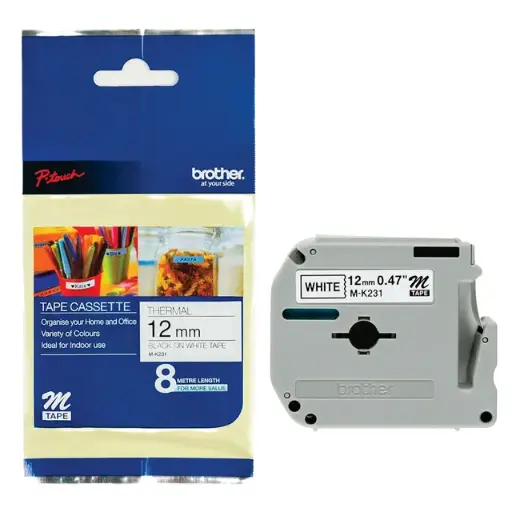 [TBROTHERMK231] BROTHER MK231 12MM BLACK ON WHITE TAPE