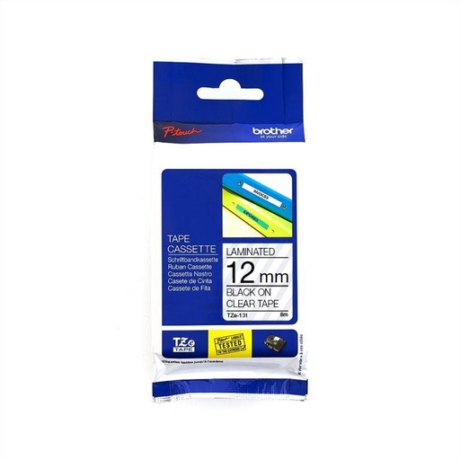 [TBROTHERTZ131] BROTHER TZ131 12MM BLACK ON CLEAR TAPE