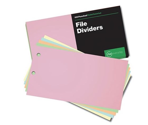 [DIVRBEA6PASMIX] A6 BOARD RBE FILE DIVIDER PASTEL ASSORTED (100)