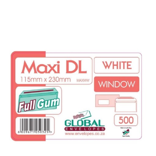 [ENVDLBWW] DLB MAXI 115X230 WHITE WINDOW GUMMED ENVELOPE