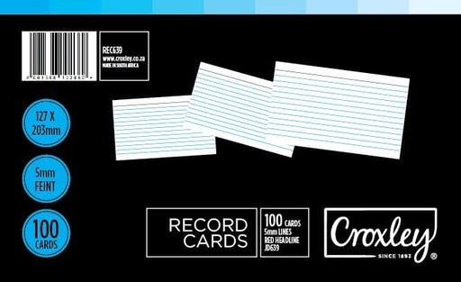 [CARJD639RCARD] RULED RECORD CARDS 127X203 JD639